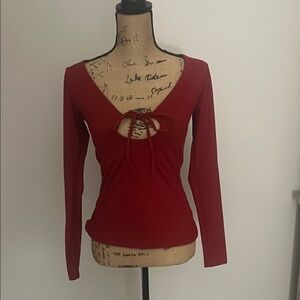 Susana Monaco Deep Red Cut-Out Blouse
